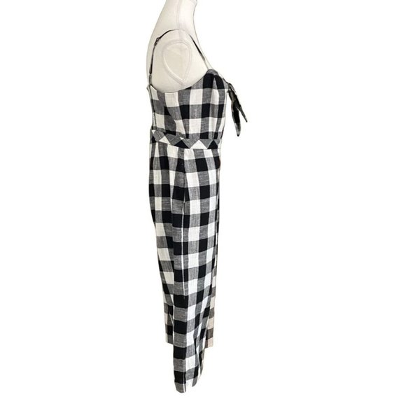 FOREST LILY BLACK WHITE GINGHAM LINEN BLEND TIE FRONT CROPPED WIDE LEG JUMPSUIT - Picture 3 of 10